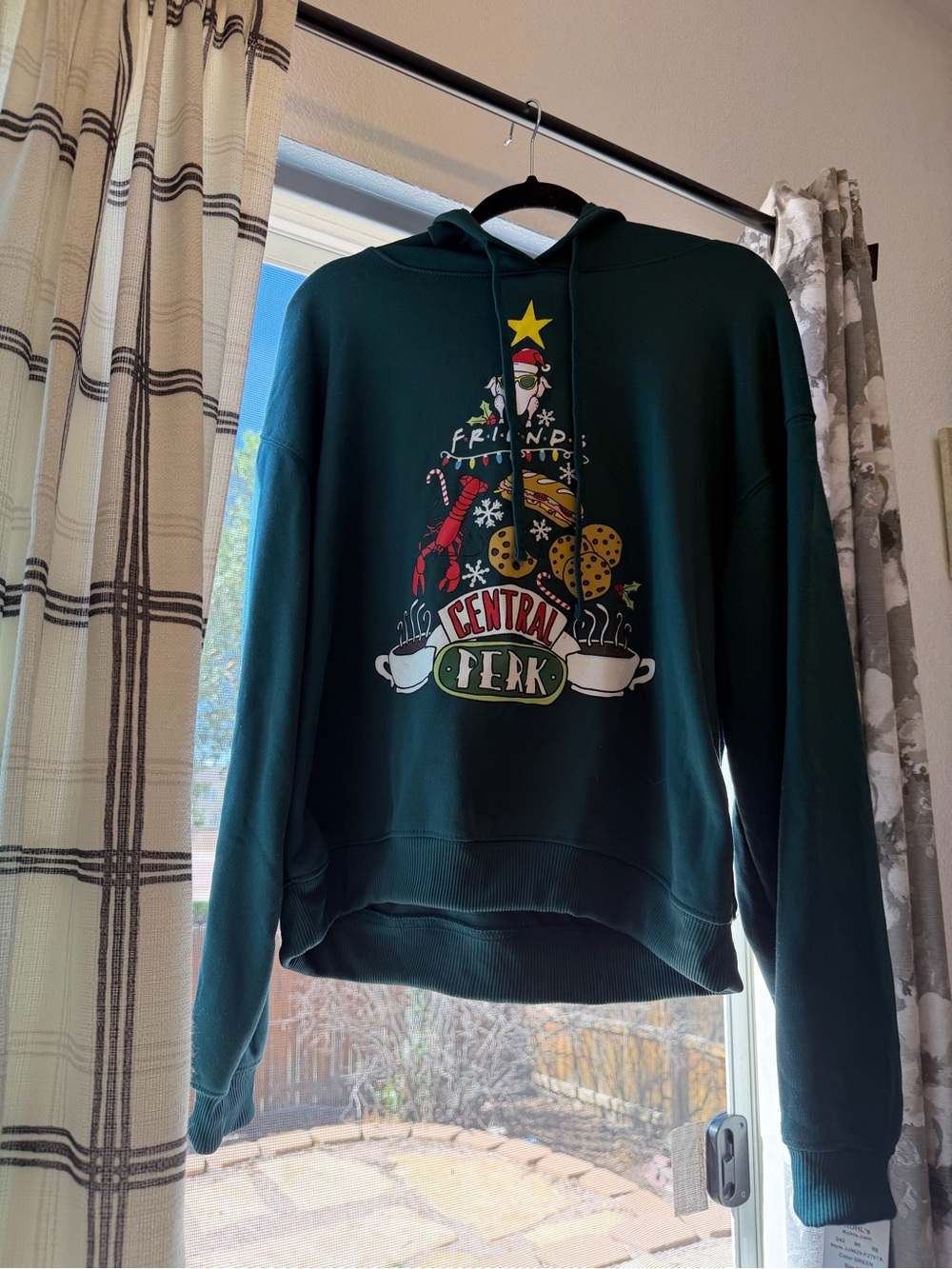 Kohl's Dark Green 'Central Perk' Friends Graphic Crop Hoodie